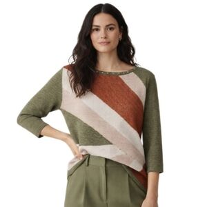 Alfred Dunner Olive Rust Striped Stufded Sweater L
